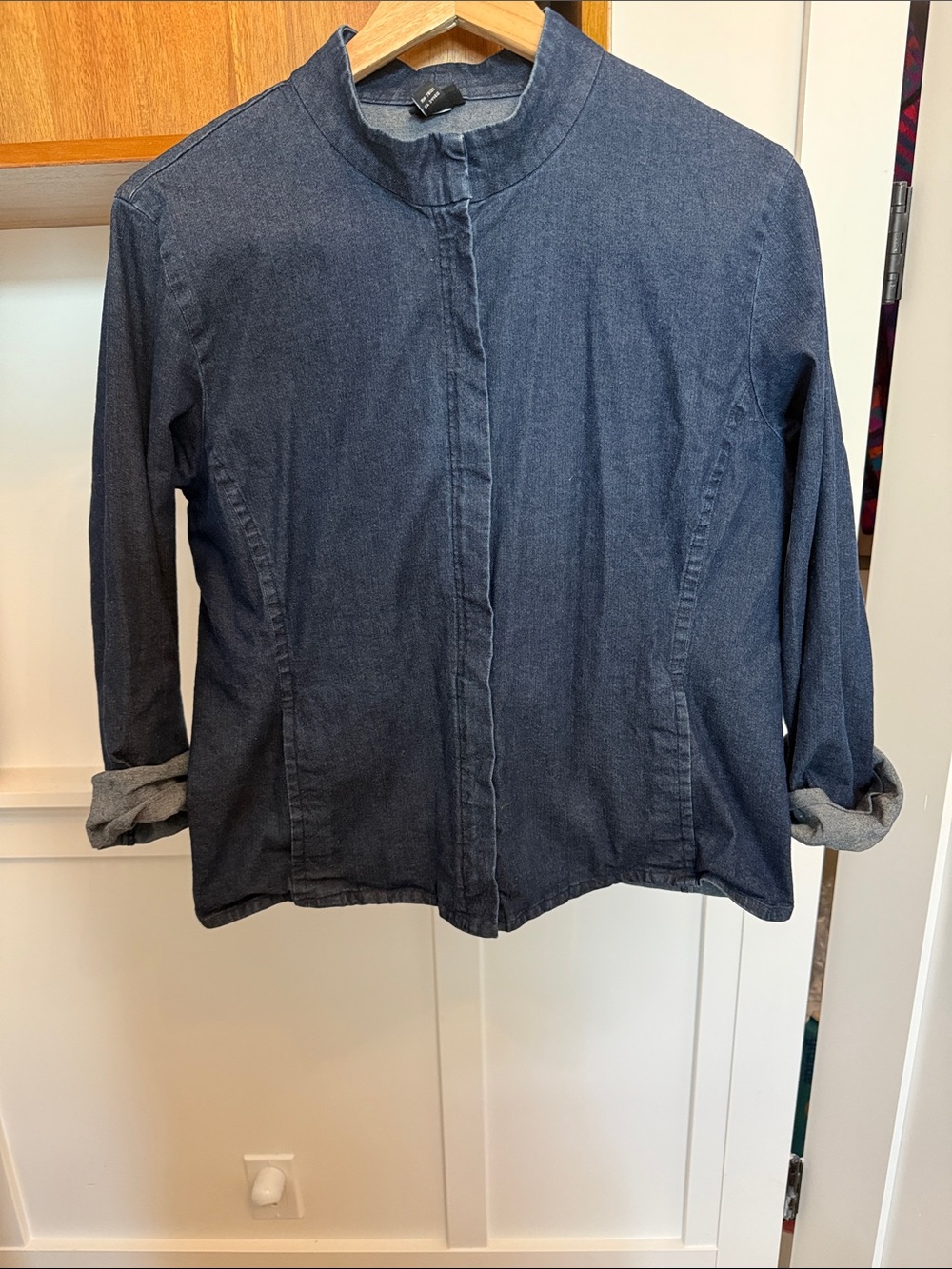Eileen Fisher Vintage Dark Denim Collarless Jacket M